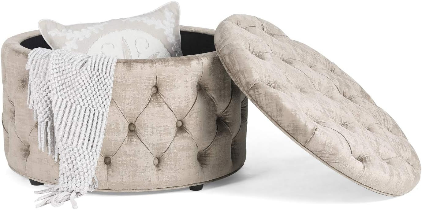 Homebeez Round Velvet Storage Ottoman, Button Tufted Footrest Stool Bench Coffee Table for Living... | Amazon (US)
