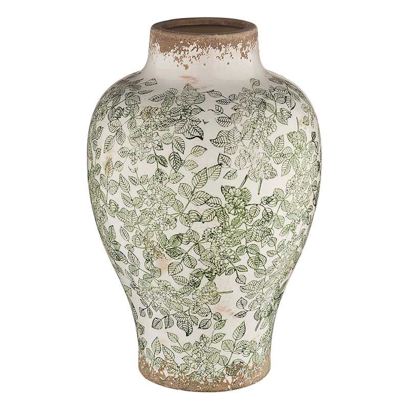 Green Floral Ceramic Vase, 14.3" | At Home