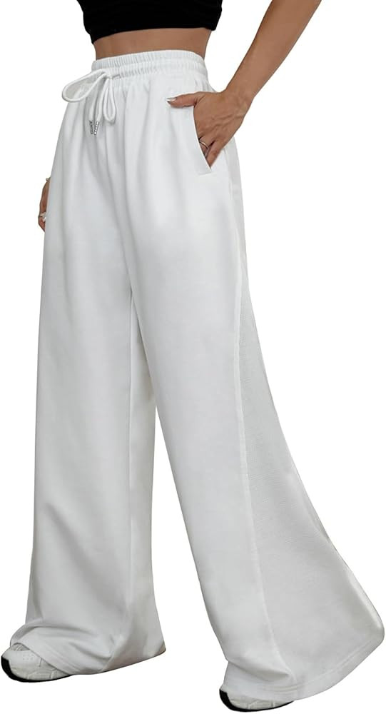 ZAFUL Wide Leg Sweatpants for Women Side Striped Patchwork High Waisted Drawstring Active Joggers... | Amazon (US)