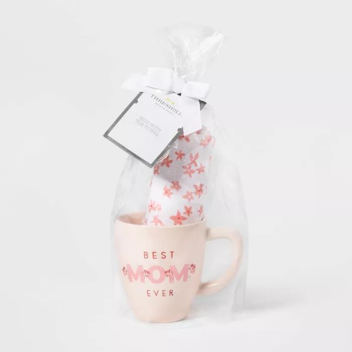 16oz Stoneware Best Mom Ever Mug and Tea Towel Set Pink - Threshold™ | Target