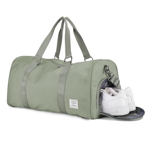 Gym Bag for Women Men with Shoe Compartment,Small Travel Duffle Bags for Traveling Overnight Weekender Bag Personal Item Travel Bag Large Sport Bag Workout Bag Grey Green | Amazon (US)