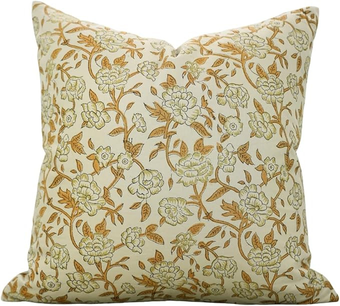 Handmade Block Print Cotton Satin 24X24 inch Throw Pillowcase Cushion Cover, Home Décor, Living ... | Amazon (US)