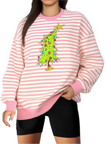 UNIQUEONE Christmas Sweatshirts for Women Oversized Christmas Tree Sweatshirt Merry Christmas Sweater Xmas Pullover Top | Amazon (US)