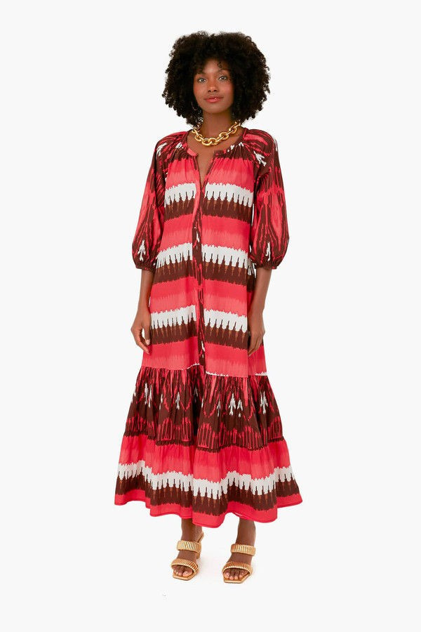 Dylan Ikat Coral Stripe Johanna Dress | Tuckernuck (US)