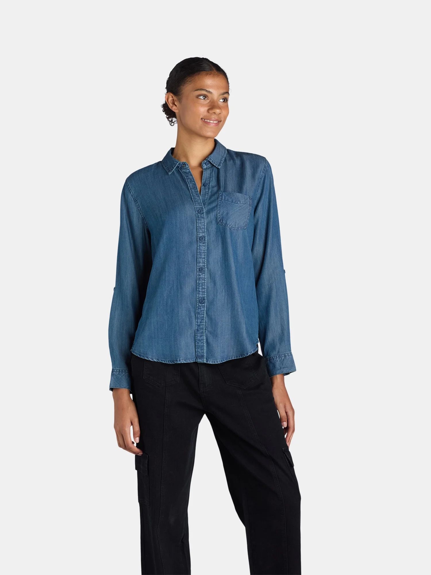 Time and Tru Women's Long Sleeve Shirt - Walmart.com | Walmart (US)