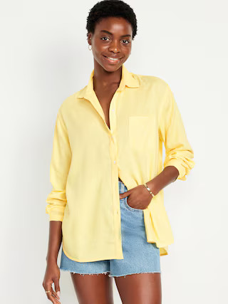 Linen-Blend Button-Down Boyfriend Shirt | Old Navy (US)