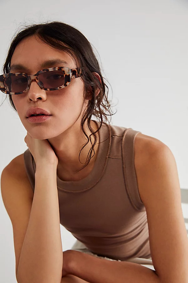 New Sensation Rectangle Sunglasses by Free People, Snow Leopard, One Size | Free People (UK)