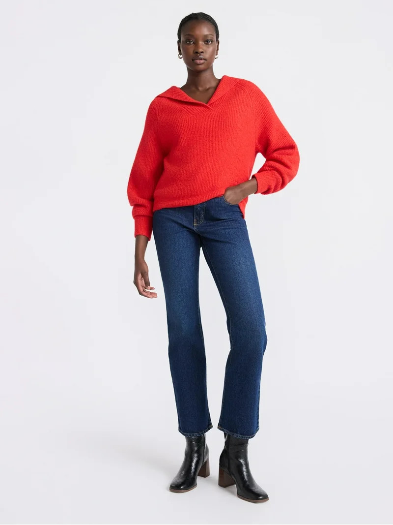 Free Assembly Women's V-Collar Sweater with Long Sleeves, Midweight, Sizes, XS-XXL | Walmart (US)