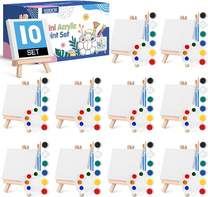 ESRICH 10 Set Mini Canvas Painting Kit, Mini Acrylic Paint Set, Valentines Day Gifts,4*4in Stretc... | Amazon (US)