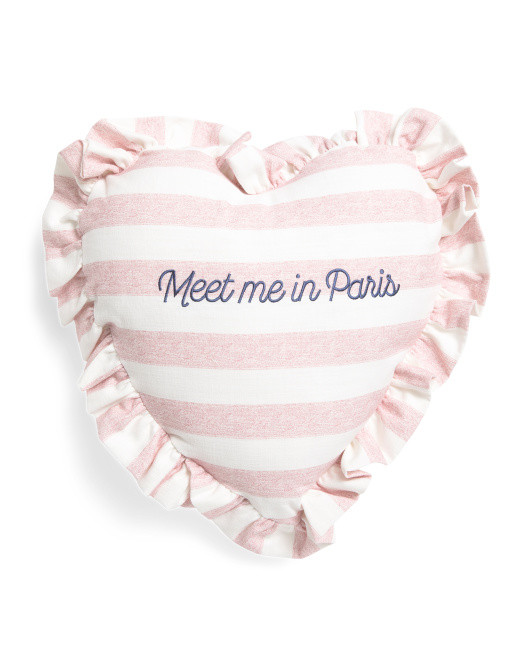 16x16 Meet Me In Paris Embroidered Stripe Ruffle Heart Pillow | TJ Maxx