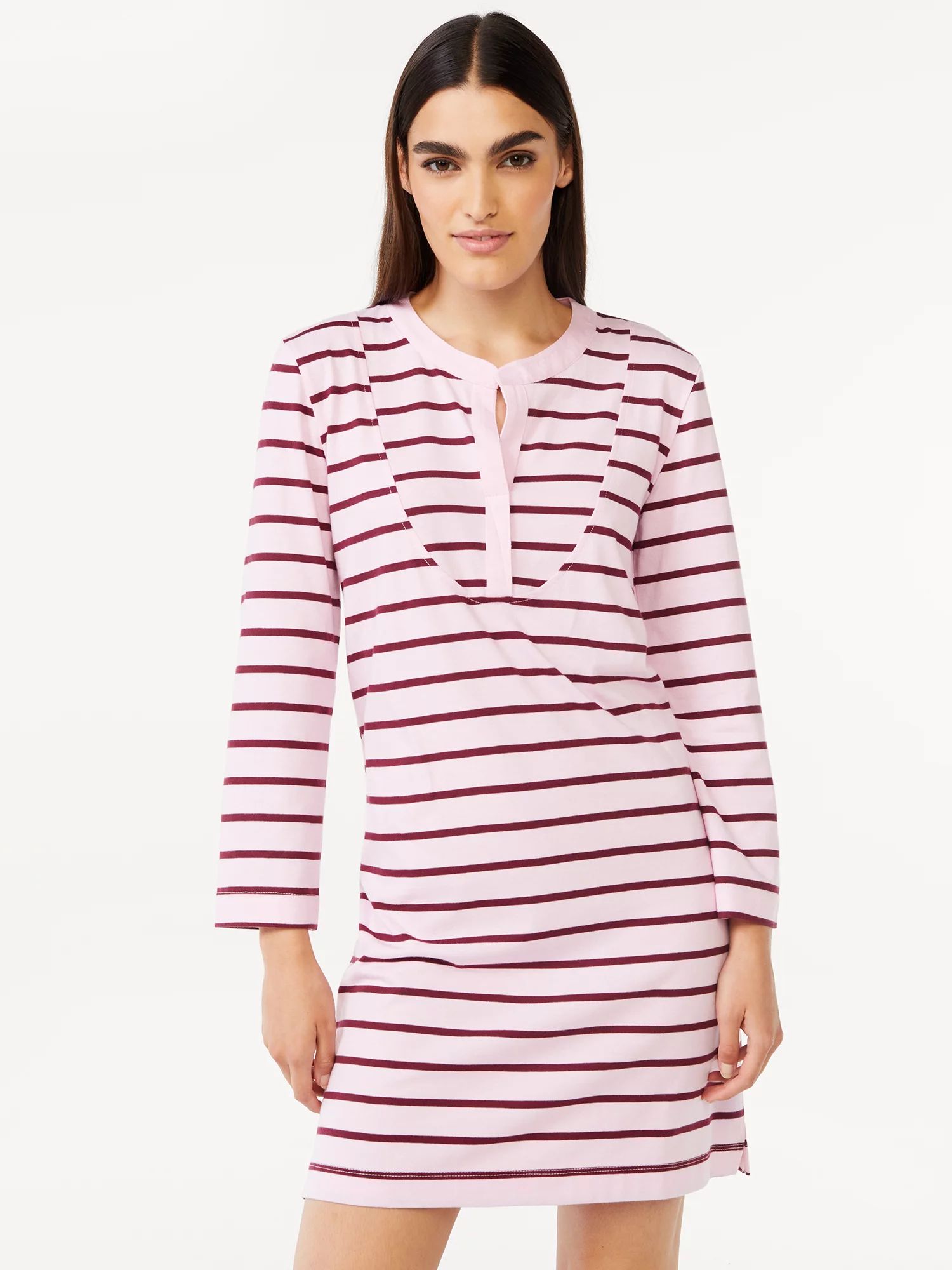 Free Assembly Women's Striped T-Shirt Bib Mini Dress with Long Sleeves - Walmart.com | Walmart (US)