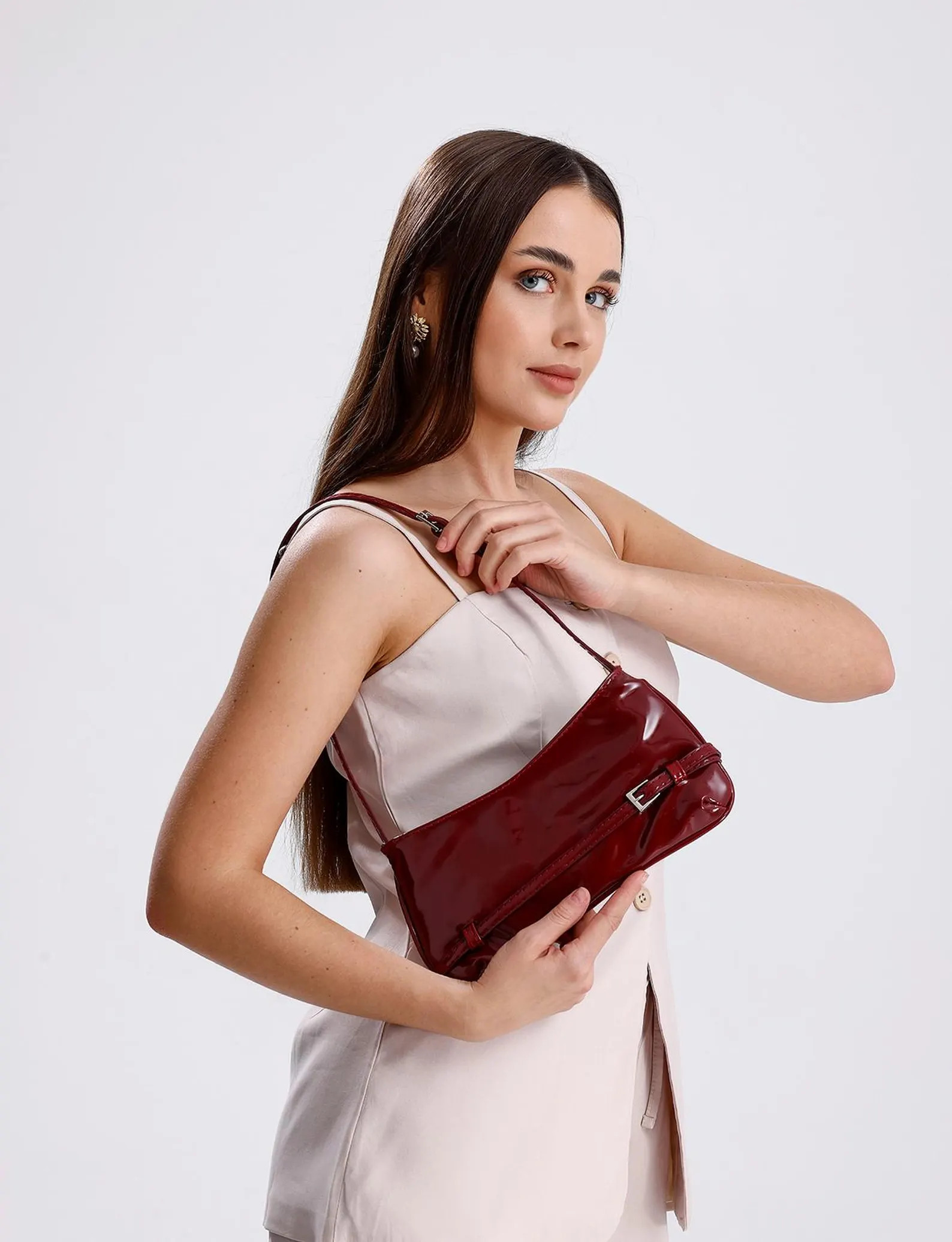 Chic Cherry Red Patent Leather Bag - Burgundy Glossy Baguette Bag - Bordeaux Purse for Women - Fa... | Etsy (US)