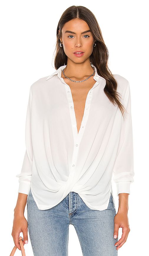 krisa Surplice Button Blouse in White. - size XS (also in S,M) | Revolve Clothing (Global)