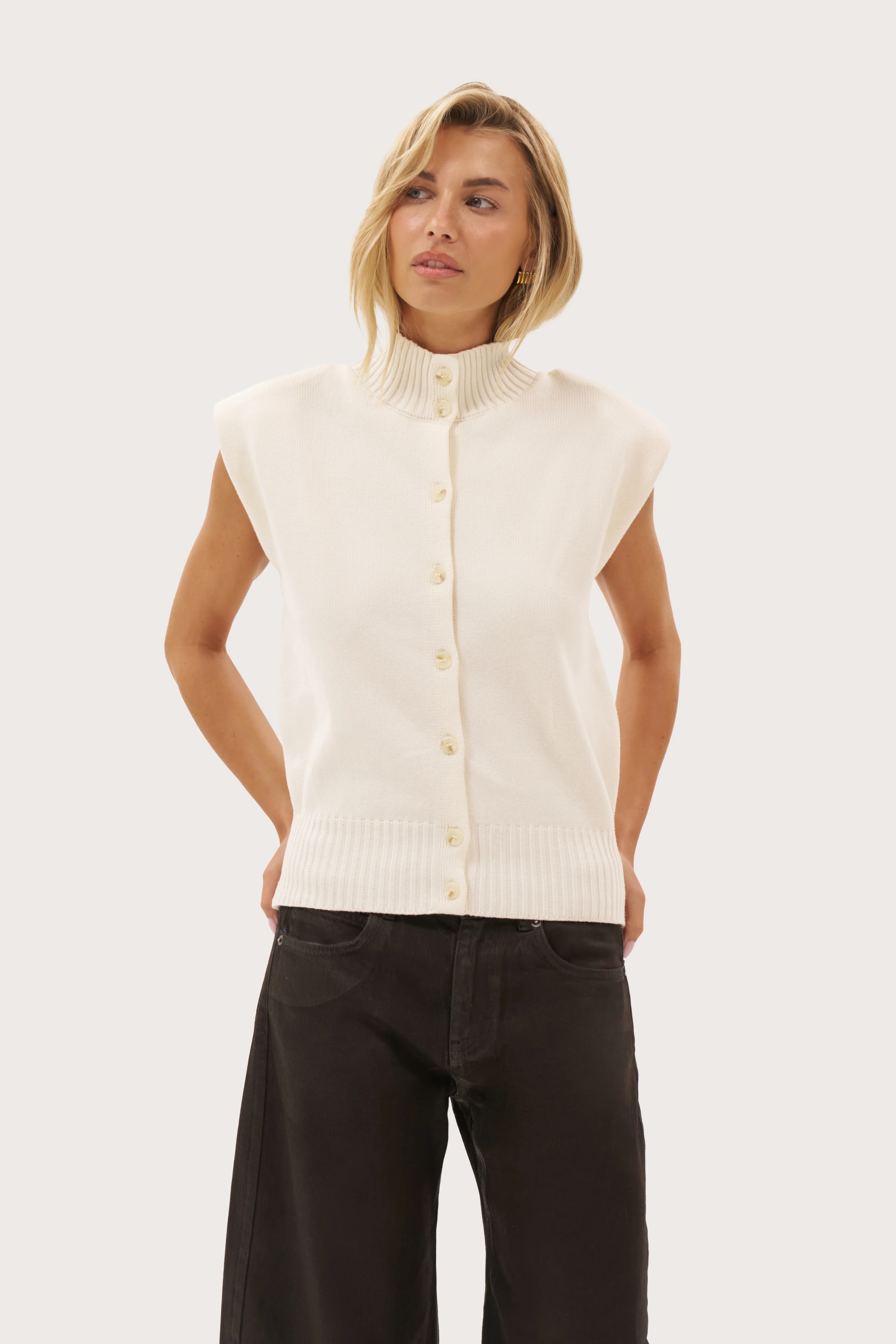Maebe Button Through Knit Top - Cream | Maebe UK