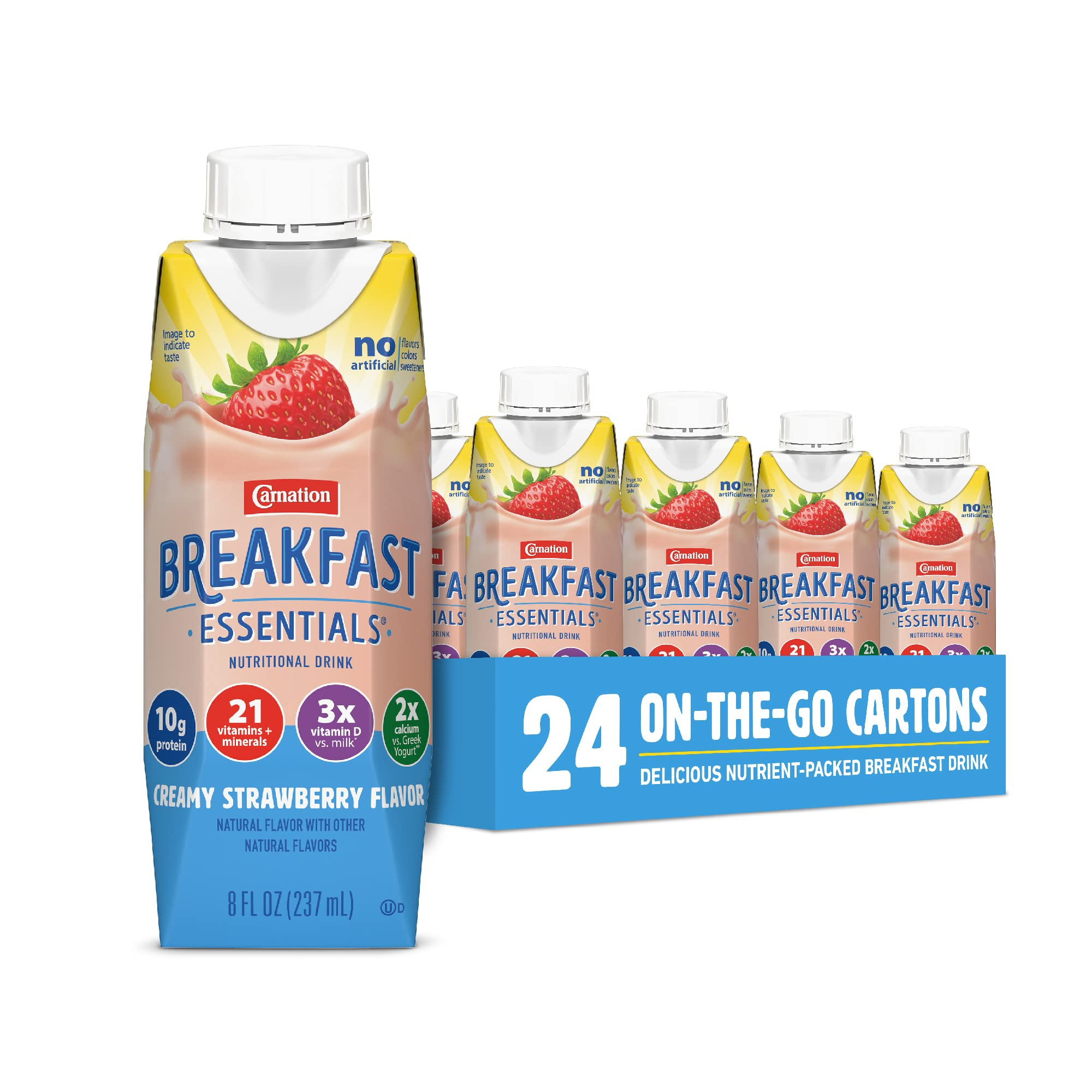 Carnation Breakfast Essentials Ready-to-Drink,Strawberry, 8 FL OZ Carton (Pack of 24) | Amazon (US)