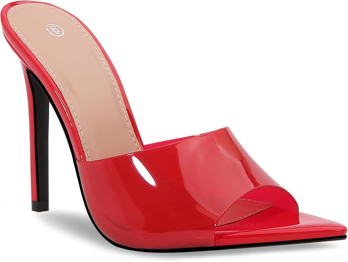 Women Clear Pointed Toe Sandals Stiletto Heels Transparent Strap High Heels Slip on Mules for Wom... | Amazon (US)