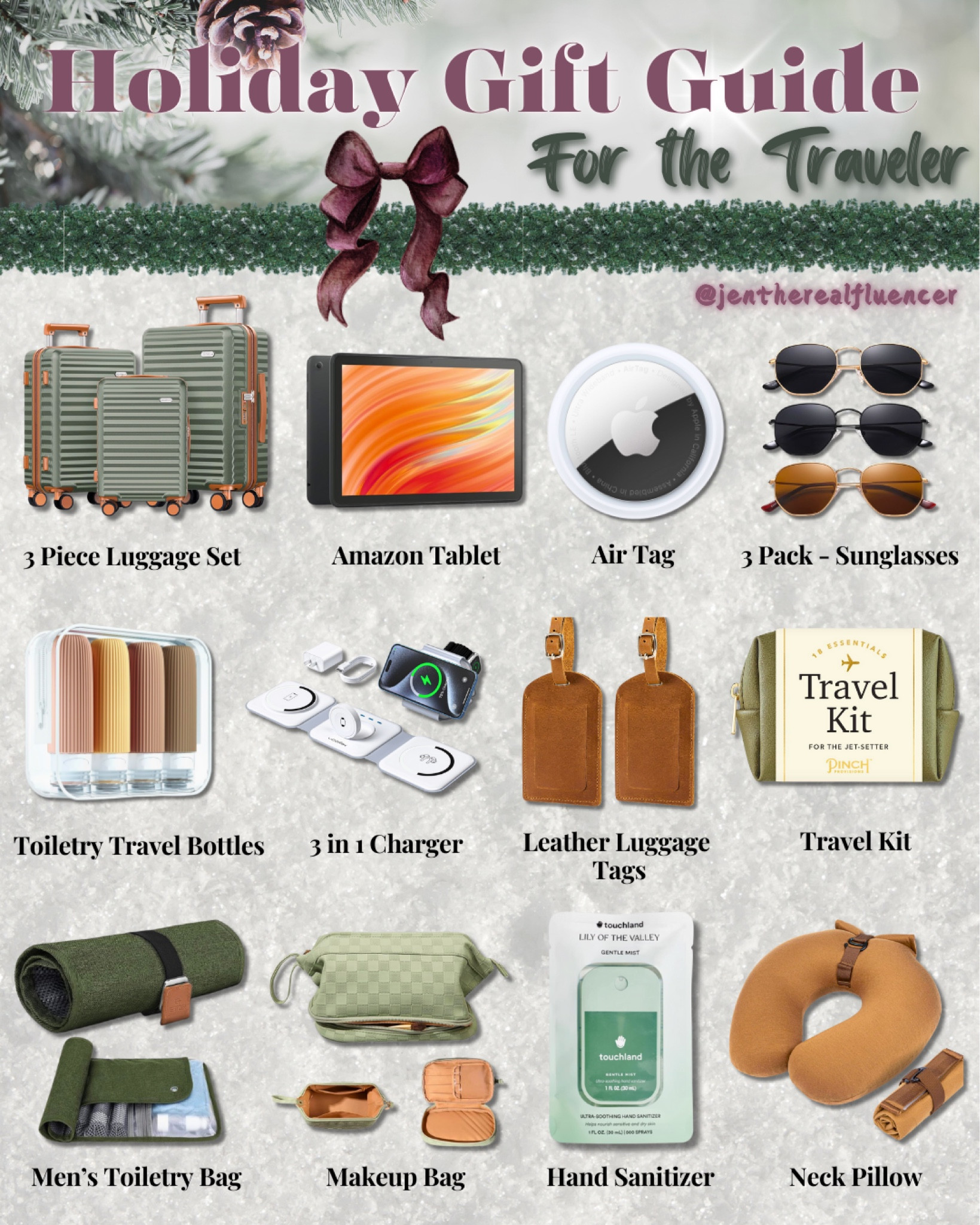 Gift guide for the traveler!!

Gift guide, holiday, Christmas, seasonal, presents, for her, for him, traveler, traveling, luggage, plane essentials, toiletries, travel size


#LTKGiftGuide #LTKHoliday #LTKSeasonal