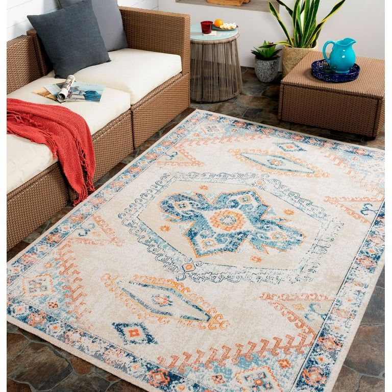 Mark&Day Outdoor Area Rugs, 5x7 Camp Point Global Indoor/Outdoor Burnt Orange Area Rug (5'3" x 7'... | Walmart (US)