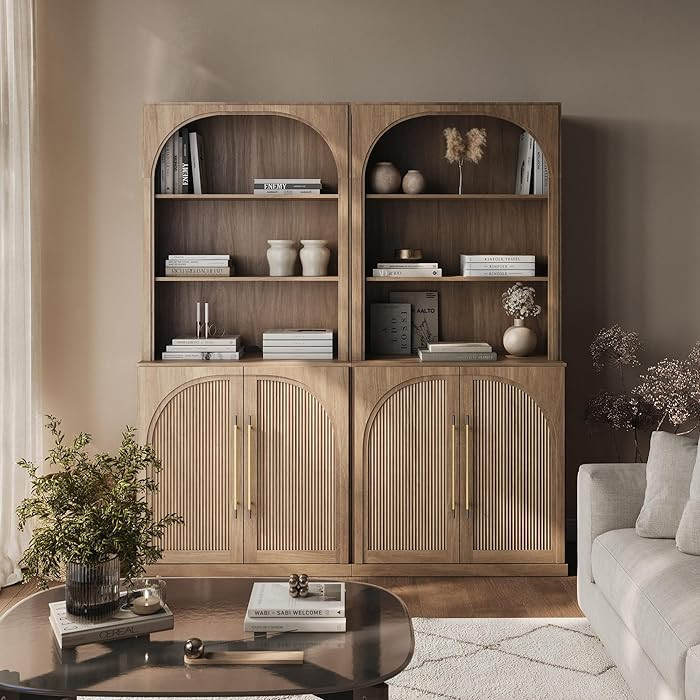 BELLEZE Storage Cabinet with Hutch Set of 2, 72" Tall Modern Wood Sideboard with 3-Tier Shelves, ... | Amazon (US)