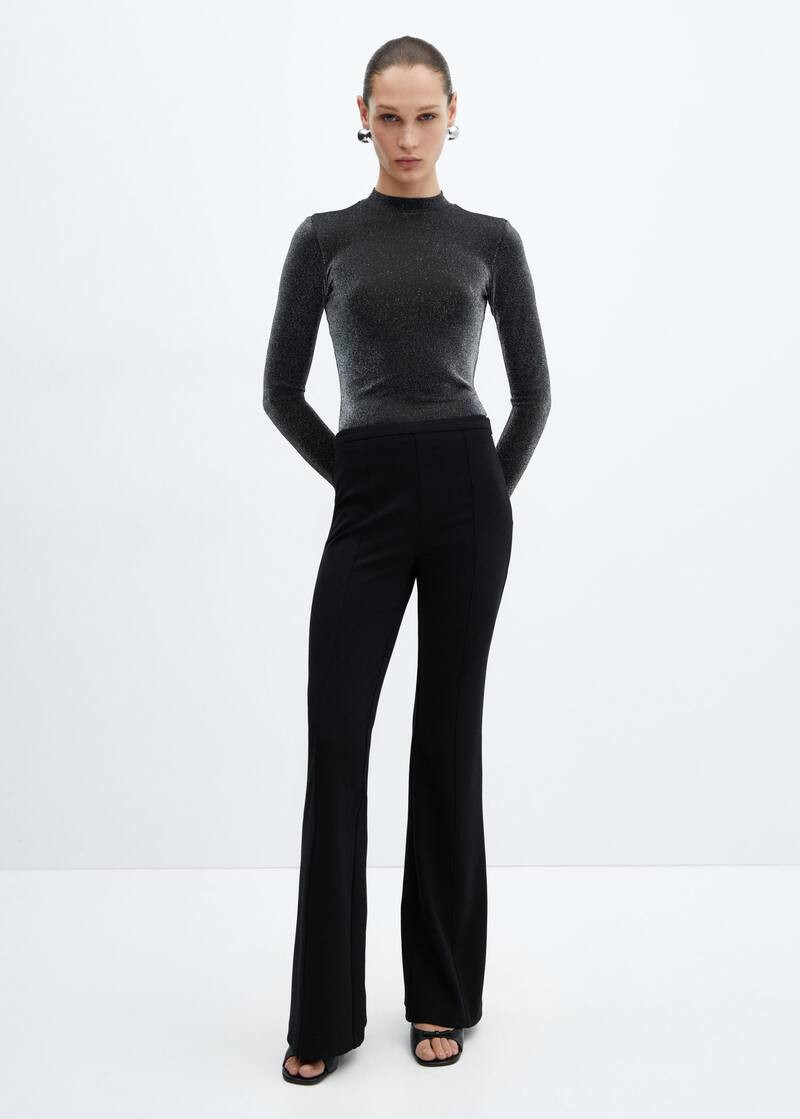 Lurex t-shirt with perkins neck -  Women | Mango United Kingdom | MANGO (UK)