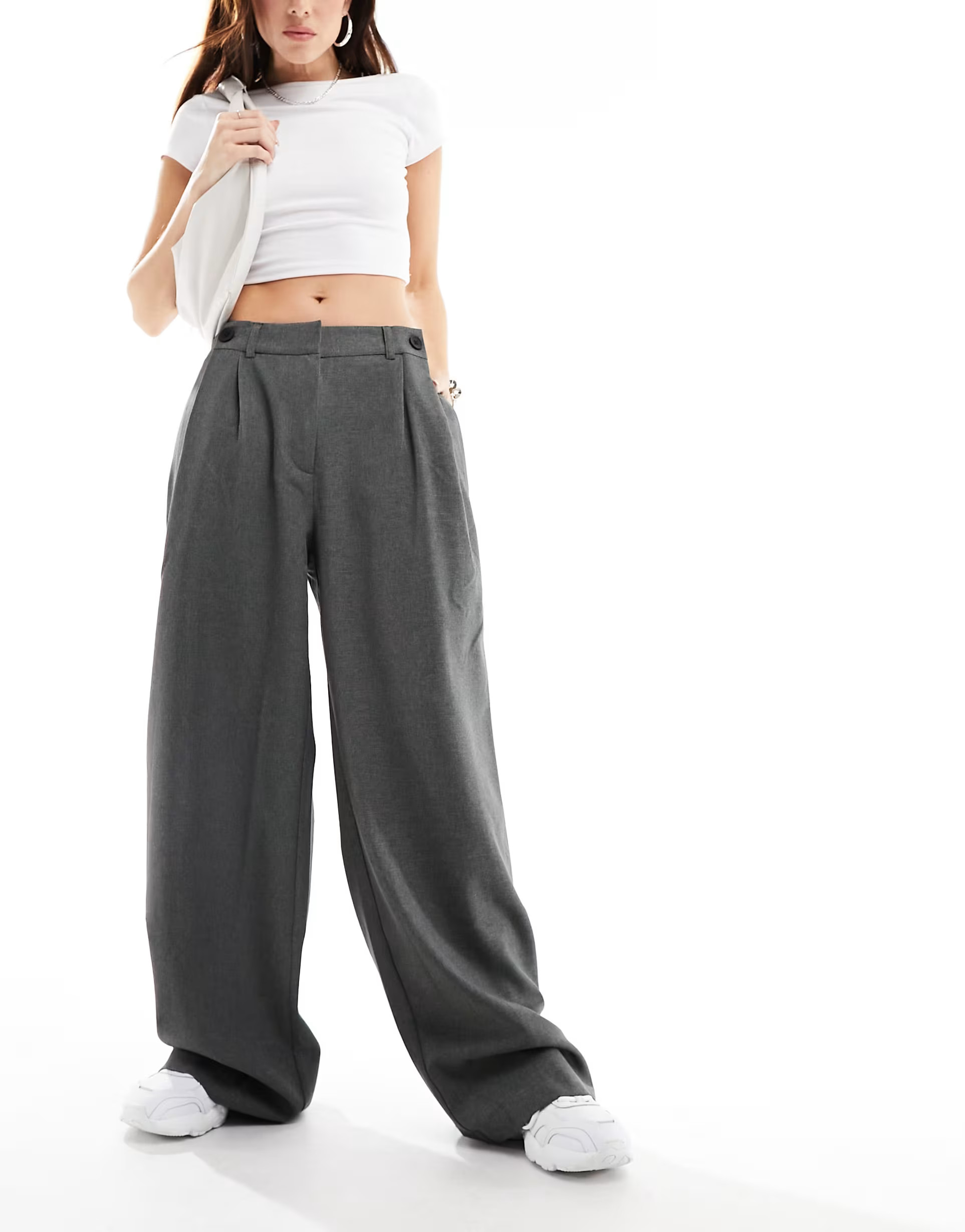 ASOS DESIGN double button pants in gray | ASOS (Global)