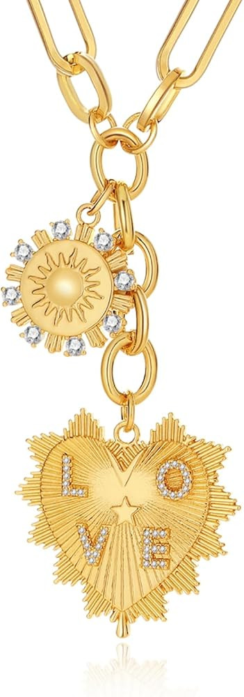 Chunky Charm heart Necklace for Women Trendy, 18K Real Gold Electroplated Heart Choker Pendant, T... | Amazon (US)