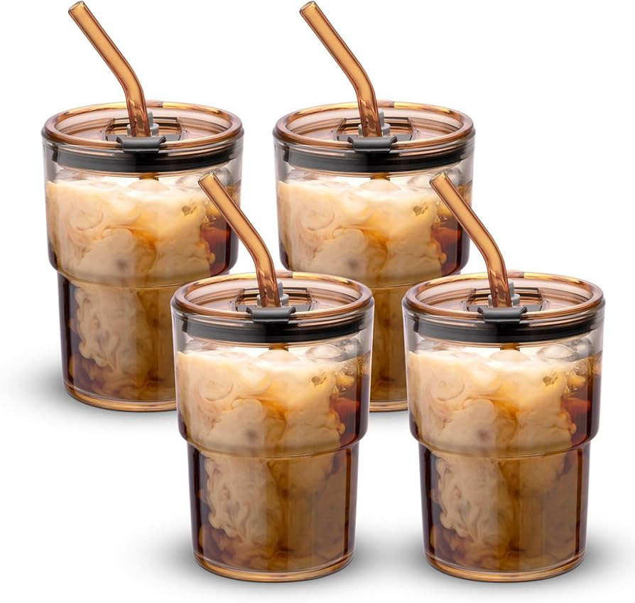 13 oz Tumbler Water Glass, Water Bottle with Straw and Dustproof Lid, Coffee Ice Cup Double Wall ... | Amazon (US)