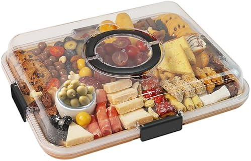 Charcuterie Board with Clear Lid, Travel Portable Cheese Board Charcuterie Boxes Cutting Boards f... | Amazon (US)