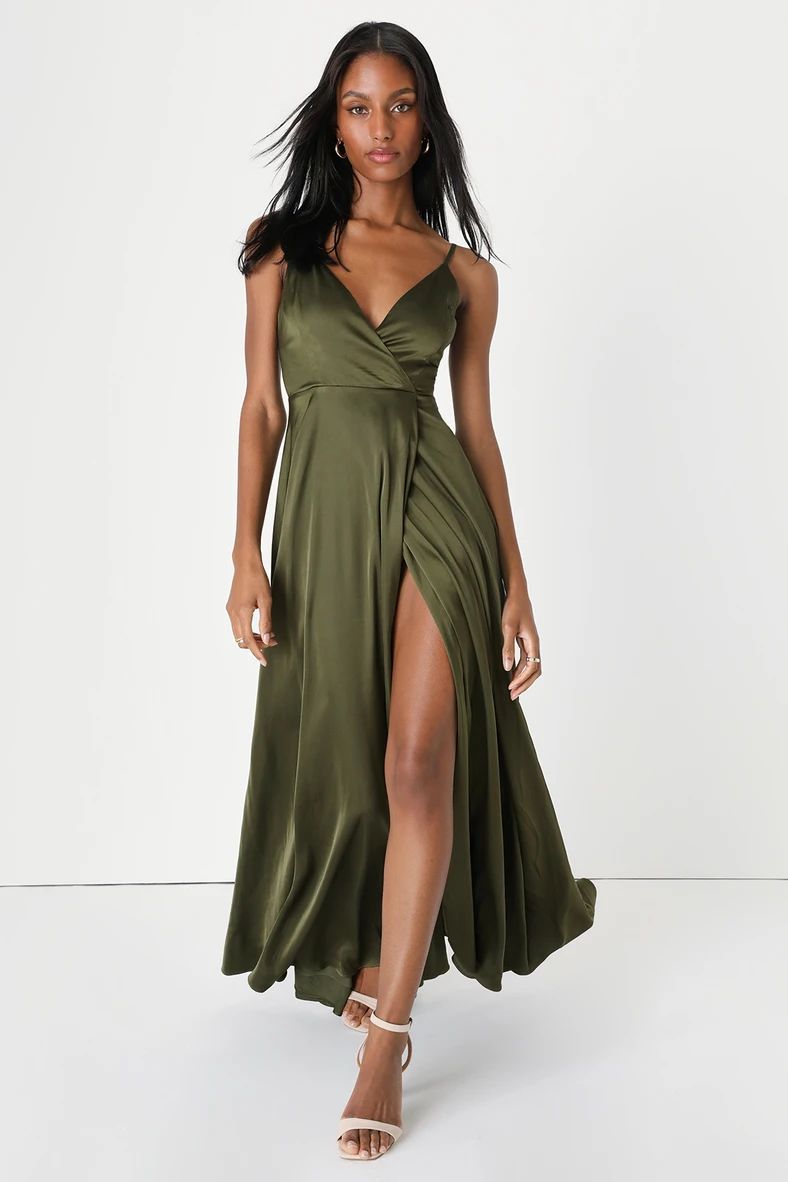 Ode to Love Olive Green Satin Maxi Dress | Lulus