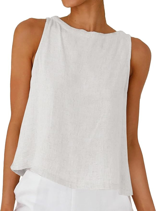 Linen Tops for Women Tank Tops Cute Summer Sleeveless Shirts Linen Clothes | Amazon (US)