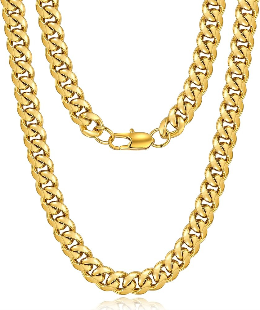 Jewlpire Gold Chain | Silver Chain for Men Boys Women,Diamond Cut Miami Mens Cuban Link Chain Nec... | Amazon (CA)