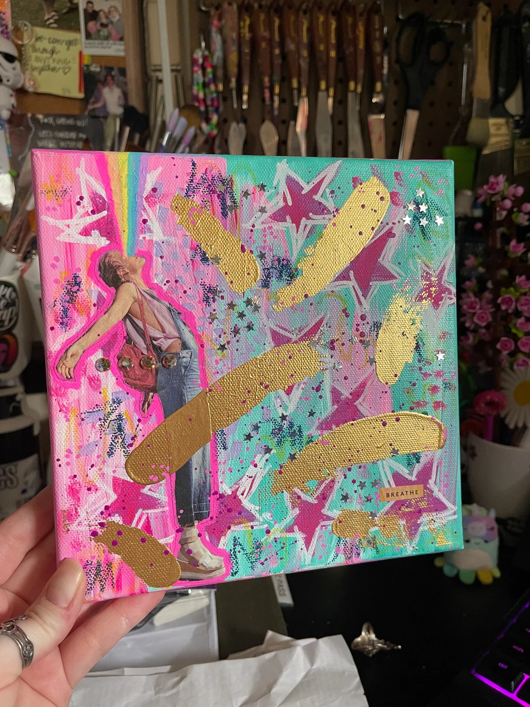 Breathe Collage Mixed Media Painting for Mindfulness and Girly Wall Art - Etsy | Etsy (US)