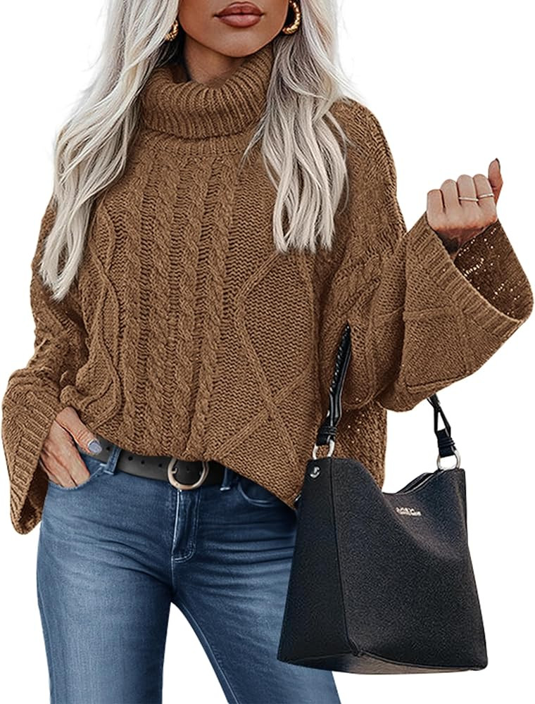 PRETTYGARDEN Fall Sweaters for Women 2025 Oversized Chunky Cable Knit Turtleneck Long Sleeve Wint... | Amazon (US)