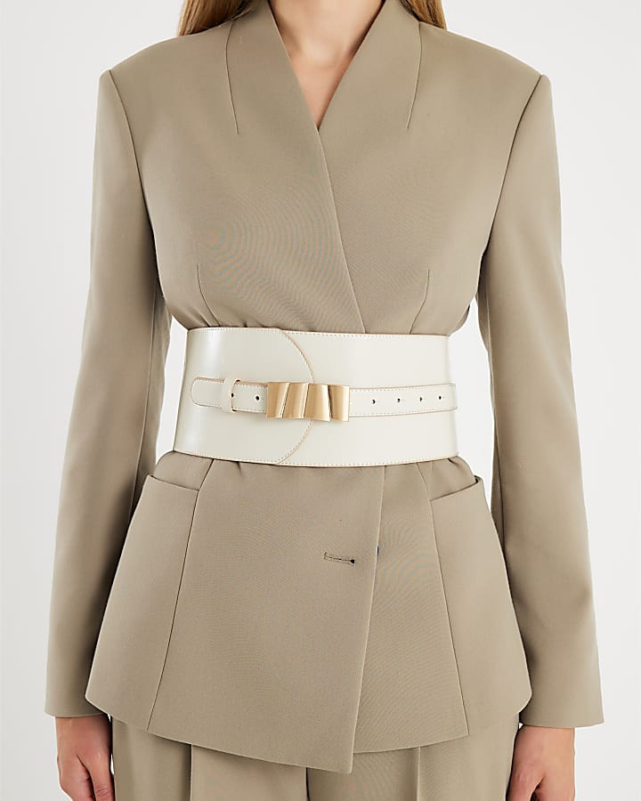 White Gold Trim Waist Belt | River Island UK & IE