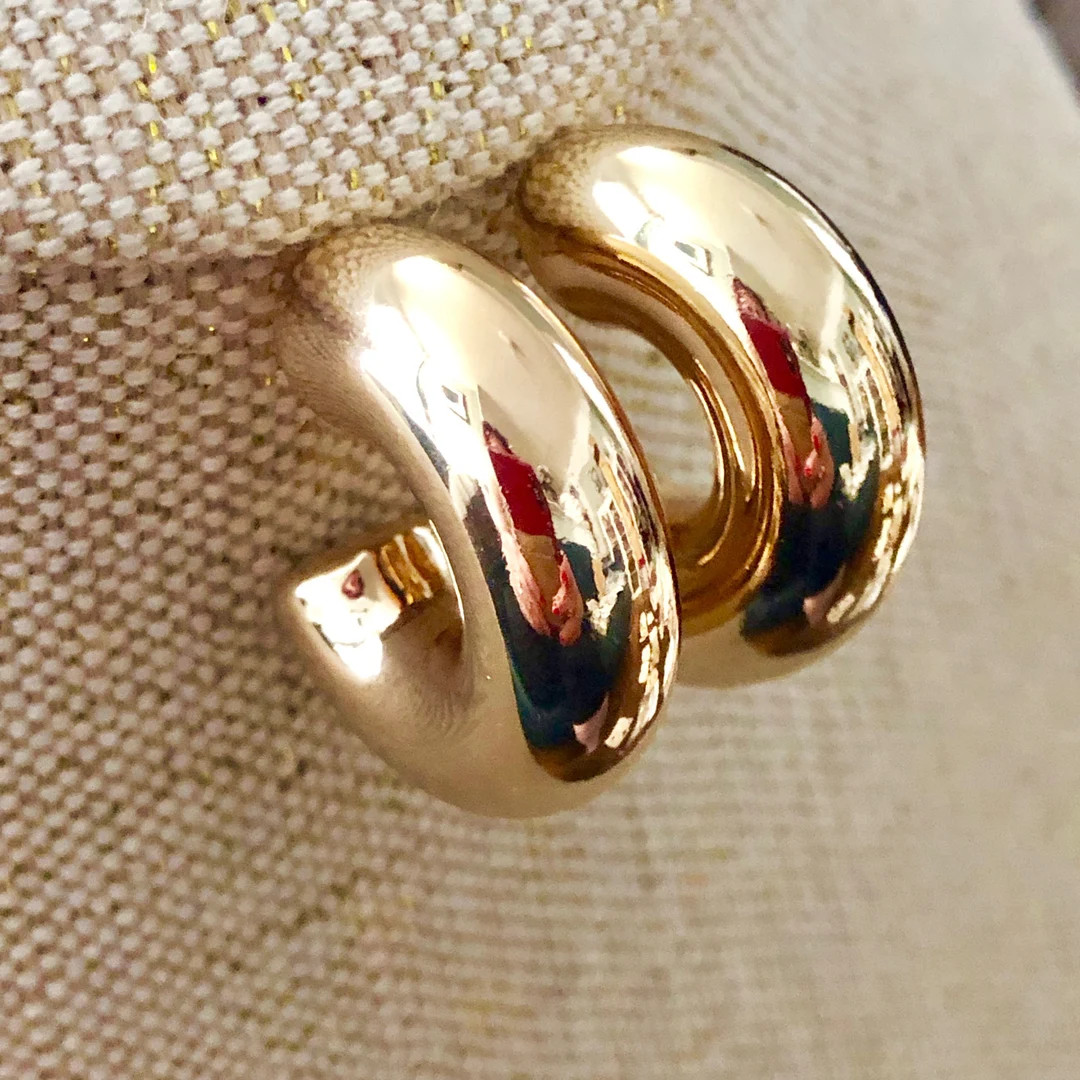 1 INCH Gold Hoops, Small Thick Gold Hoop Earrings, Chunky Gold Hoops Small, 1-inch Hoops, Gold Ho... | Etsy (US)