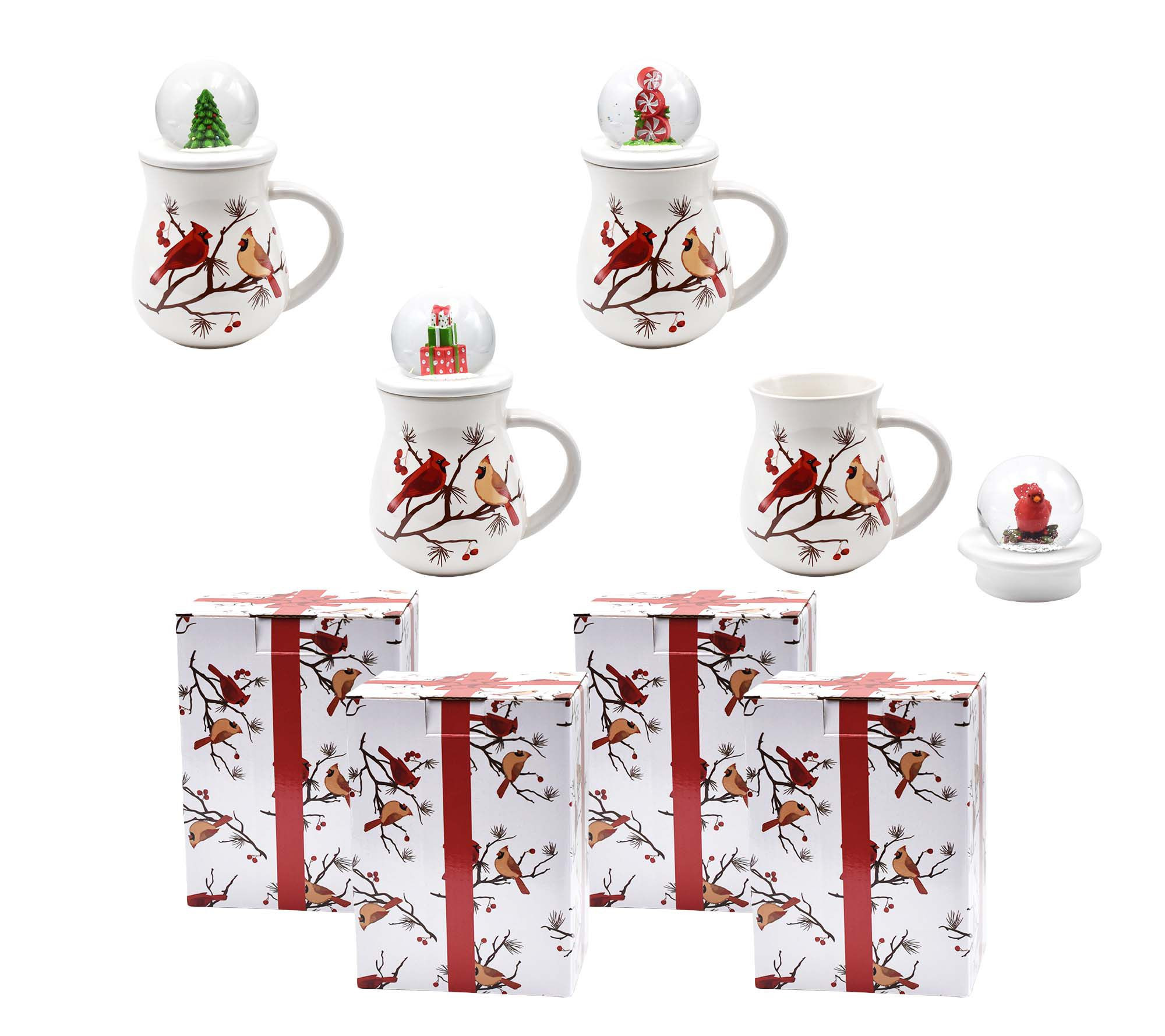 Temp-tations Set of (4) 16-oz Mugs with Snow Globe Lids & Gift Boxes - QVC.com | QVC