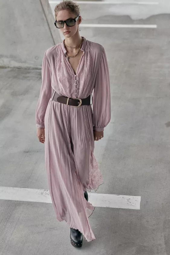 BELTED COMBINATION MIDI DRESS | Zara US