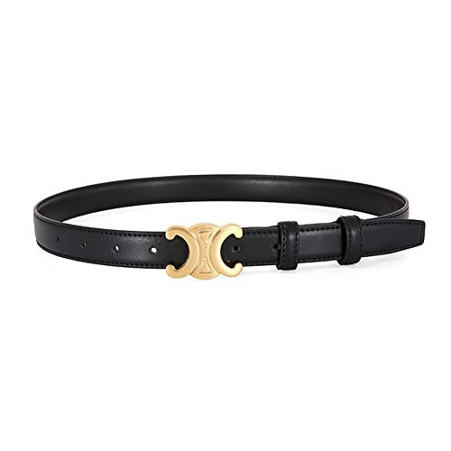 Women’s 2.5cm Thin Leather Belt Fashion Designer Belts for Jeans Pants Dresses with Gold Buckle (Suit Waistline 30″-36″,Black) | Amazon (US)