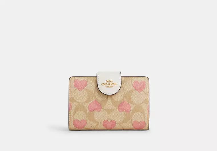 Medium Corner Zip Wallet In Signature Canvas With Heart Print | Coach Outlet