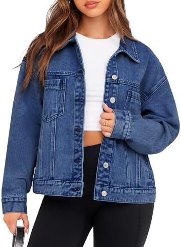 Glamaker Womens Oversized Jean Jacket Casual Long Sleeve Button Down Denim Jacket Fall Coat | Amazon (US)