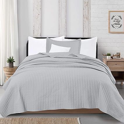 2-Piece Detailed Channel Stitch Quilt Set with Shams. Light Gray Twin Quilt Set, All Season Bedsp... | Amazon (US)