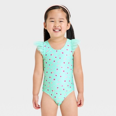 Toddler Girls' One Piece Swimsuit - Cat & Jack™ Light Aqua 5T | Target