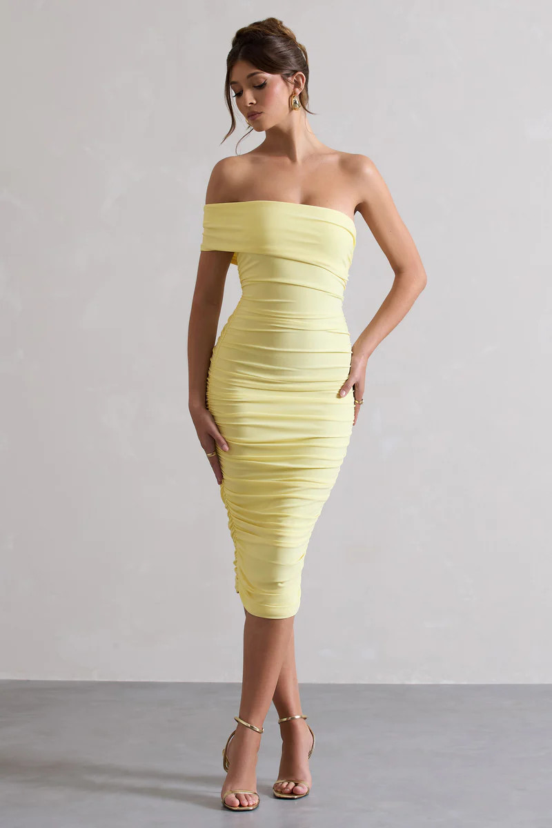 Remember Me | Lemon One Shoulder Midi Dress | Club L London