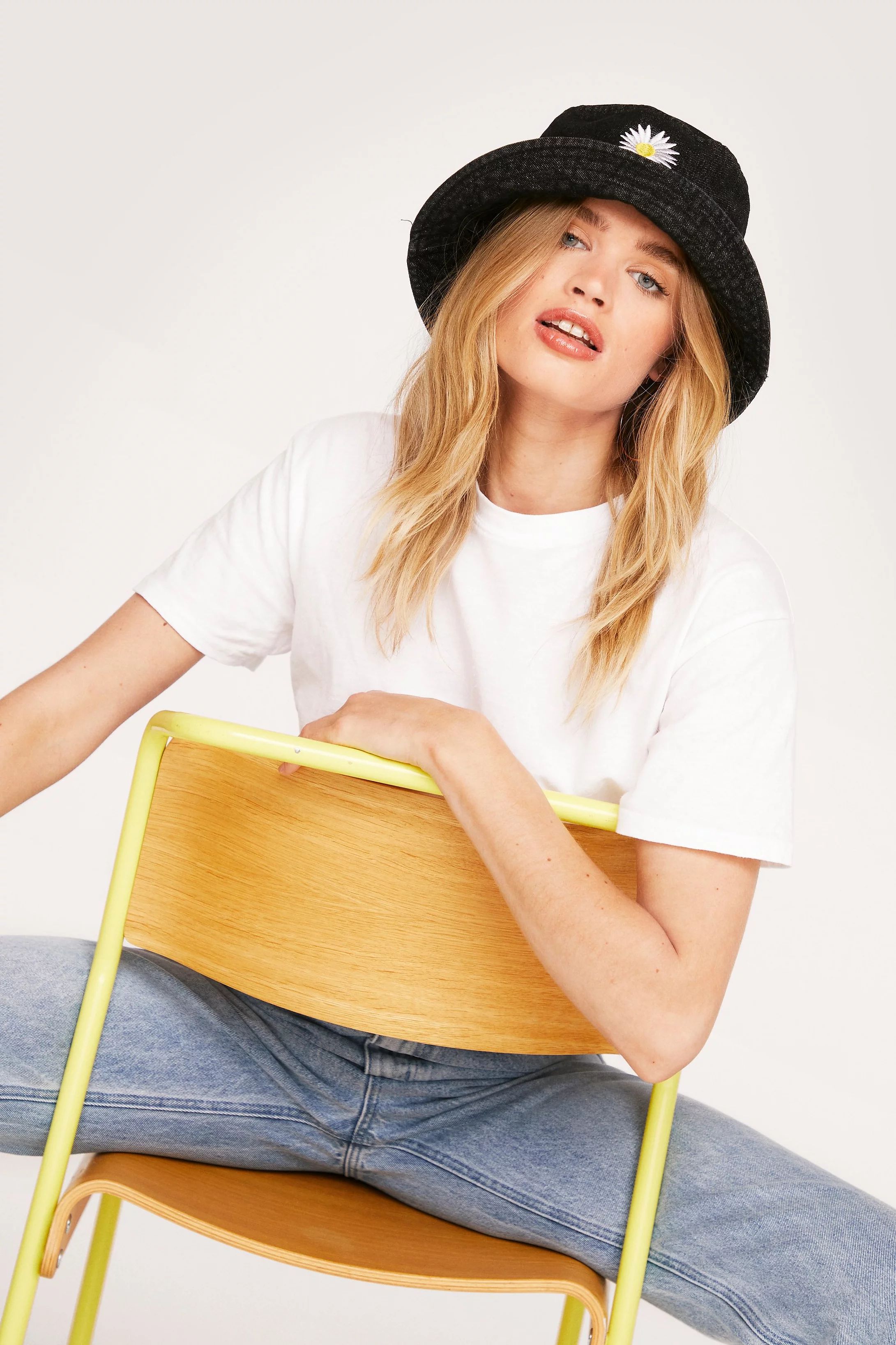 Acid Wash Denim Flower Bucket Hat | Nasty Gal (US)