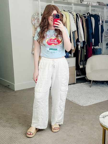 Casual Sunday outfit. Love this cute tee from amazon wearing size large. 

White linen pants from Abercrombie size medium short. Summer outfit. 

#LTKMidsize #LTKFindsUnder100 #LTKStyleTip