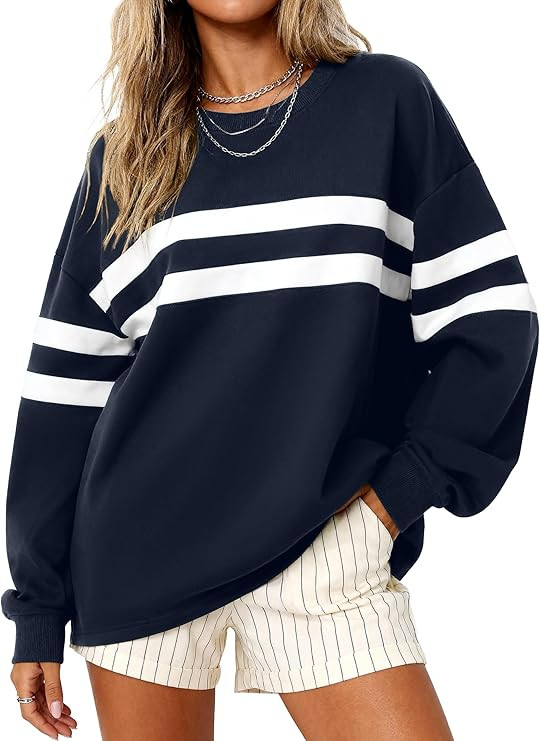 MASCOMODA Womens Striped Oversized Sweatshirt Fall Pullover | Amazon (US)