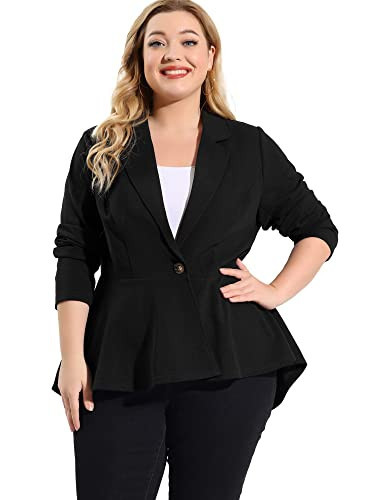 Agnes Orinda Women's Plus Size Blazer Notch Panel Work Business Casual Outfits Dressy Suit Jacket Peplum Blazers 1X Black | Amazon (US)