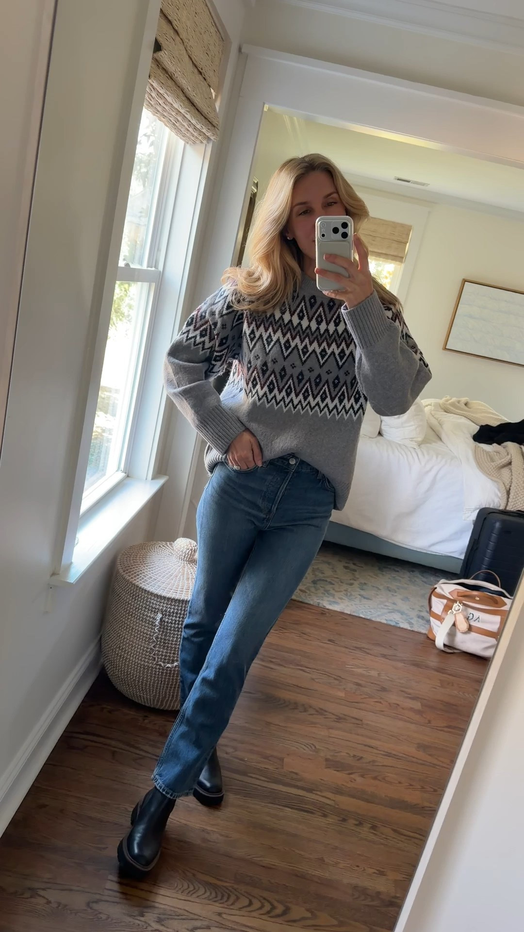 Today’s winter outfit! Love this new colorway of one of my favorite denim brands (tts— no stretch so, so size up if in between sizes)

Small in sweater
Boots TTS