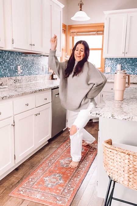 Free people sweater, small
Oversized sweater 
Abercrombie jeans on sale! Wearing 26 | white jeans

Spring outfits 
Kitchen decor
Home decor
Rubber rug
Bar stools 
Target finds 
Abercrombie and Fitch 

#LTKSale #LTKhome #LTKstyletip