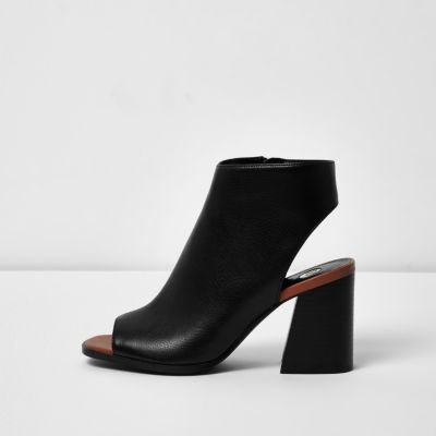 Black block heel peeptoe shoe boots | River Island (UK & IE)